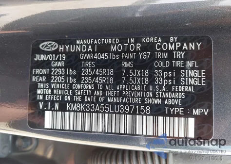 2020 Hyundai Kona Limited z USA, uszkodzony, nr VIN KM8K33A55LU397158